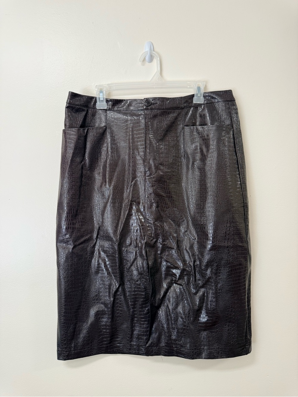 Brown Faux Croc Pencil Skirt